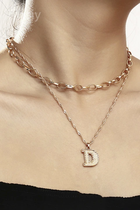 Layered English Letter Pendant Necklace